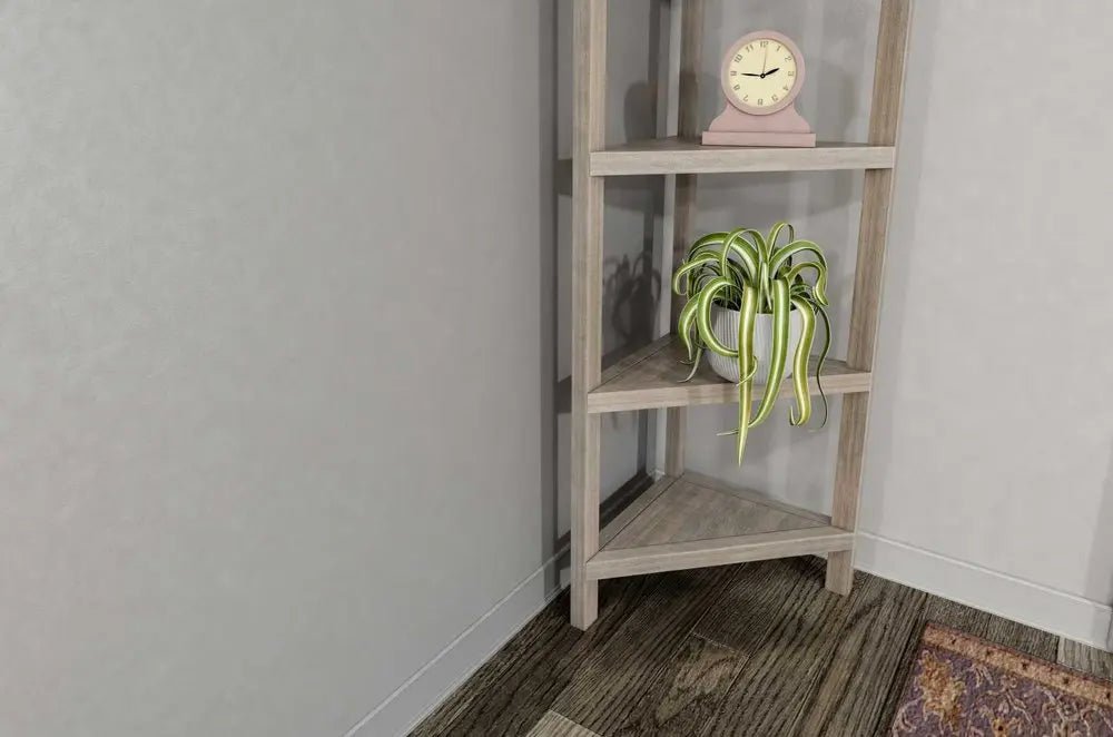 Gray Solid Wood Corner Bookcase - NOBLE HOME INTERIORS
