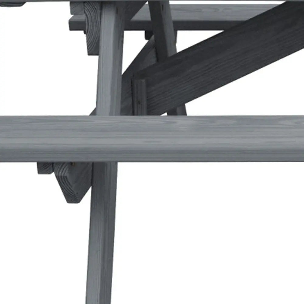 Gray Solid Wood Outdoor Picnic Table Umbrella Hole - NOBLE HOME INTERIORS