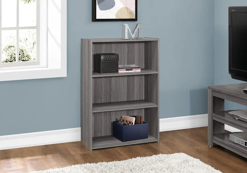 Gray Wood Adjustable Three Tier Bookcase - NOBLE HOME INTERIORS