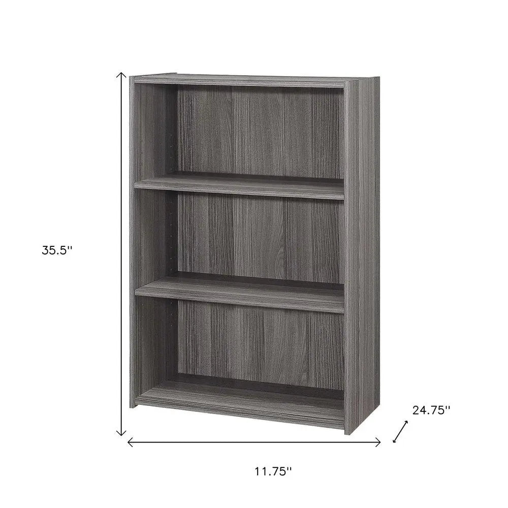 Gray Wood Adjustable Three Tier Bookcase - NOBLE HOME INTERIORS