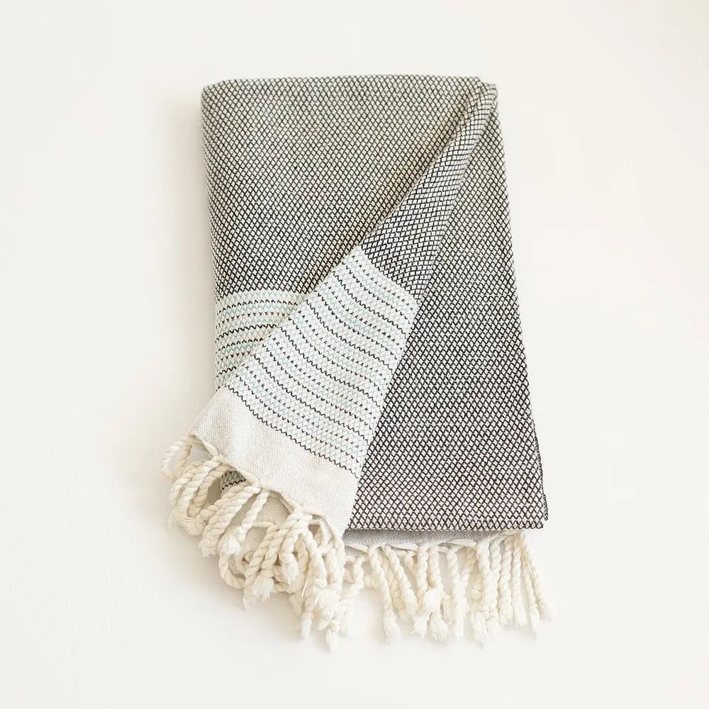 Grey And Blue Striped Turkish Towel Or Throw Blanket - NOBLE HOME INTERIORS