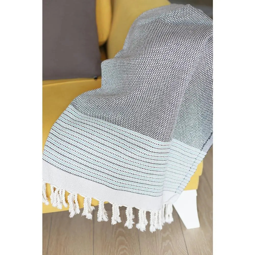 Grey And Blue Striped Turkish Towel Or Throw Blanket - NOBLE HOME INTERIORS