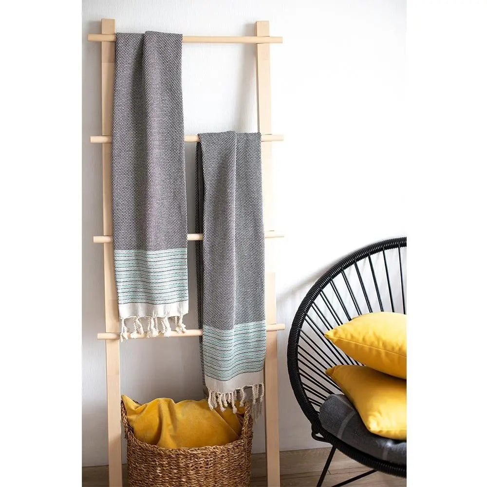 Grey And Blue Striped Turkish Towel Or Throw Blanket - NOBLE HOME INTERIORS