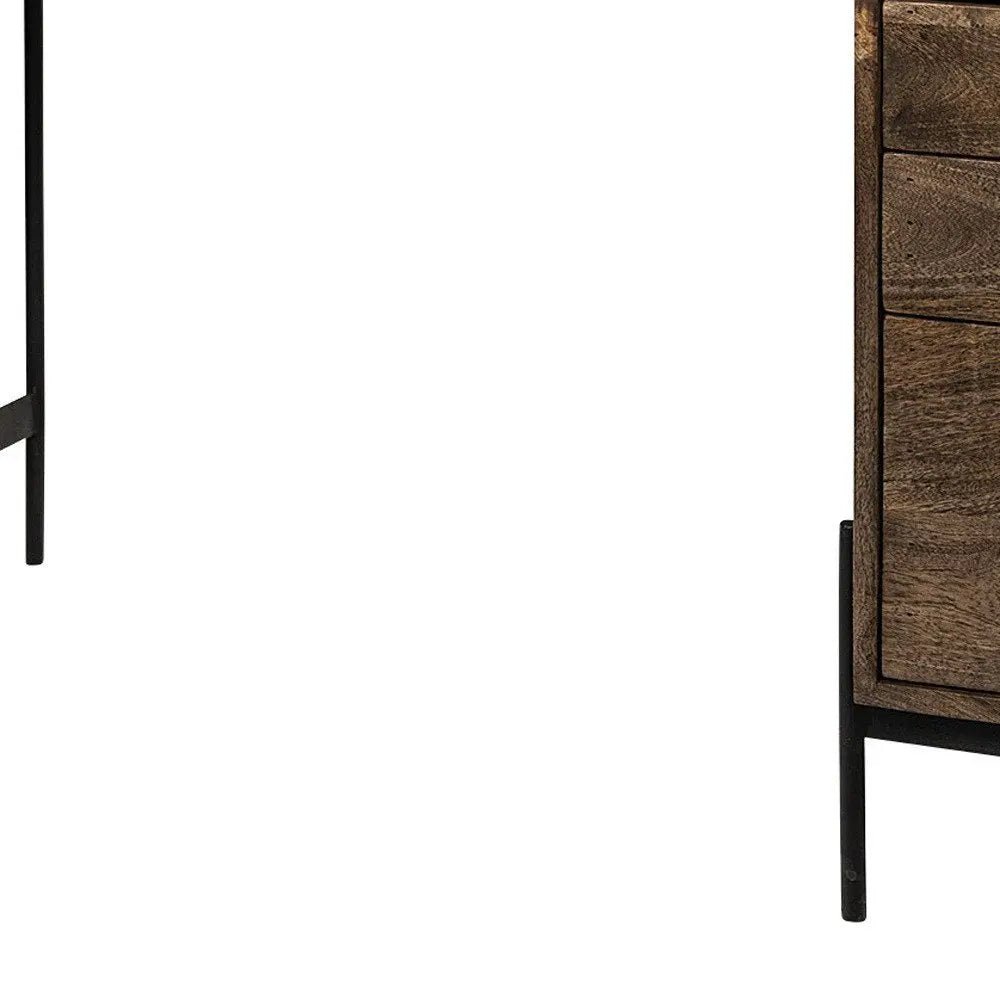 Medium Brown Wooden Writing Desk With 3 Drawers And 3 Open Shelves - NOBLE HOME INTERIORS
