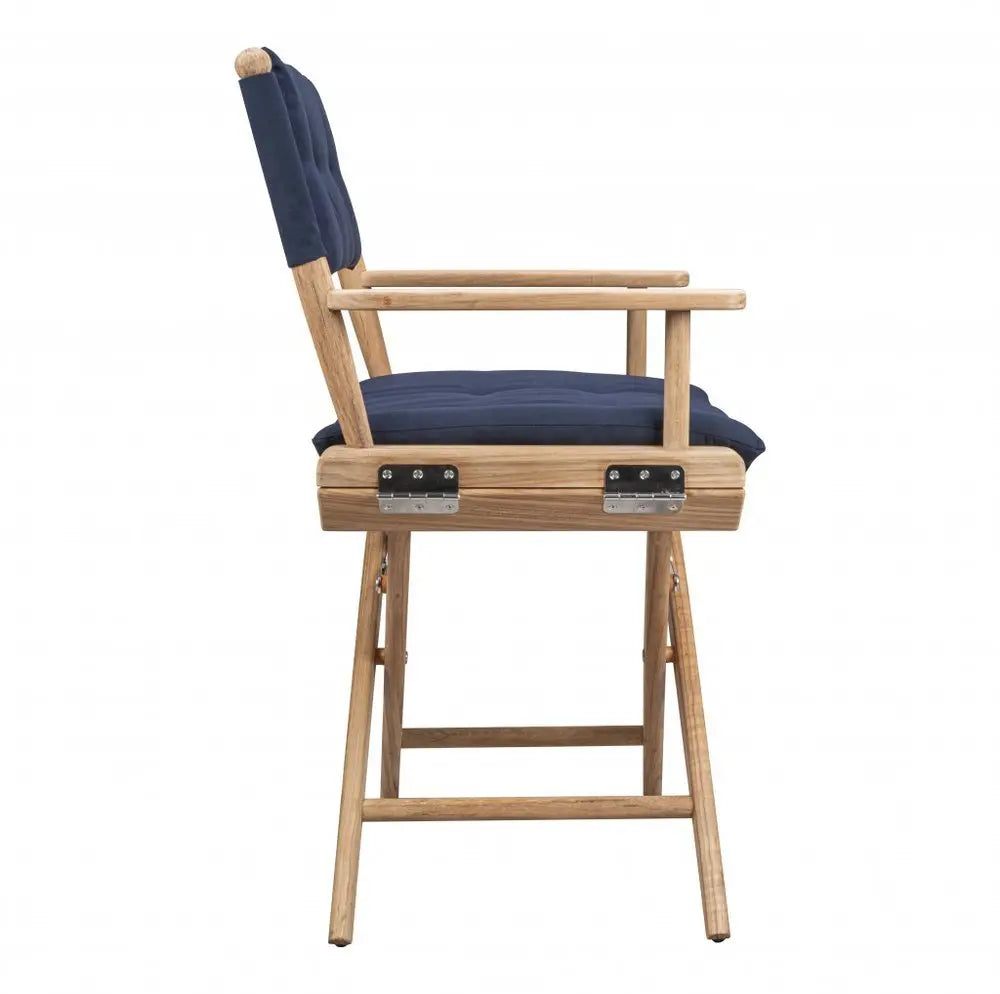 Navy Blue And Brown Solid Wood Director Chair With Navy Blue Cushion - NOBLE HOME INTERIORS