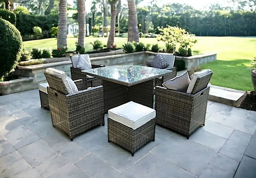 Nine Piece Clear and Gray Glass Dining Set - NOBLE HOME INTERIORS