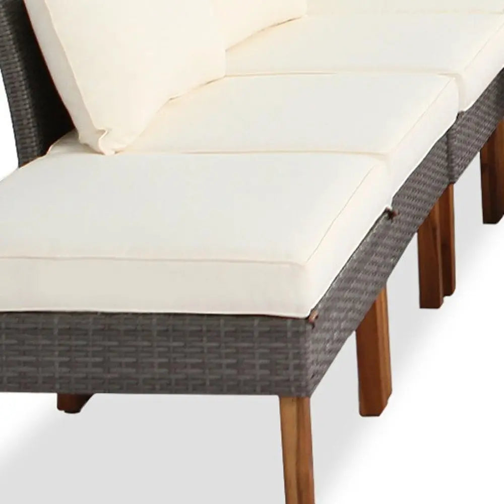 Nine Piece Gray and Beige Rattan Upholstered Cushions Sectional Seating Group With Table - NOBLE HOME INTERIORS