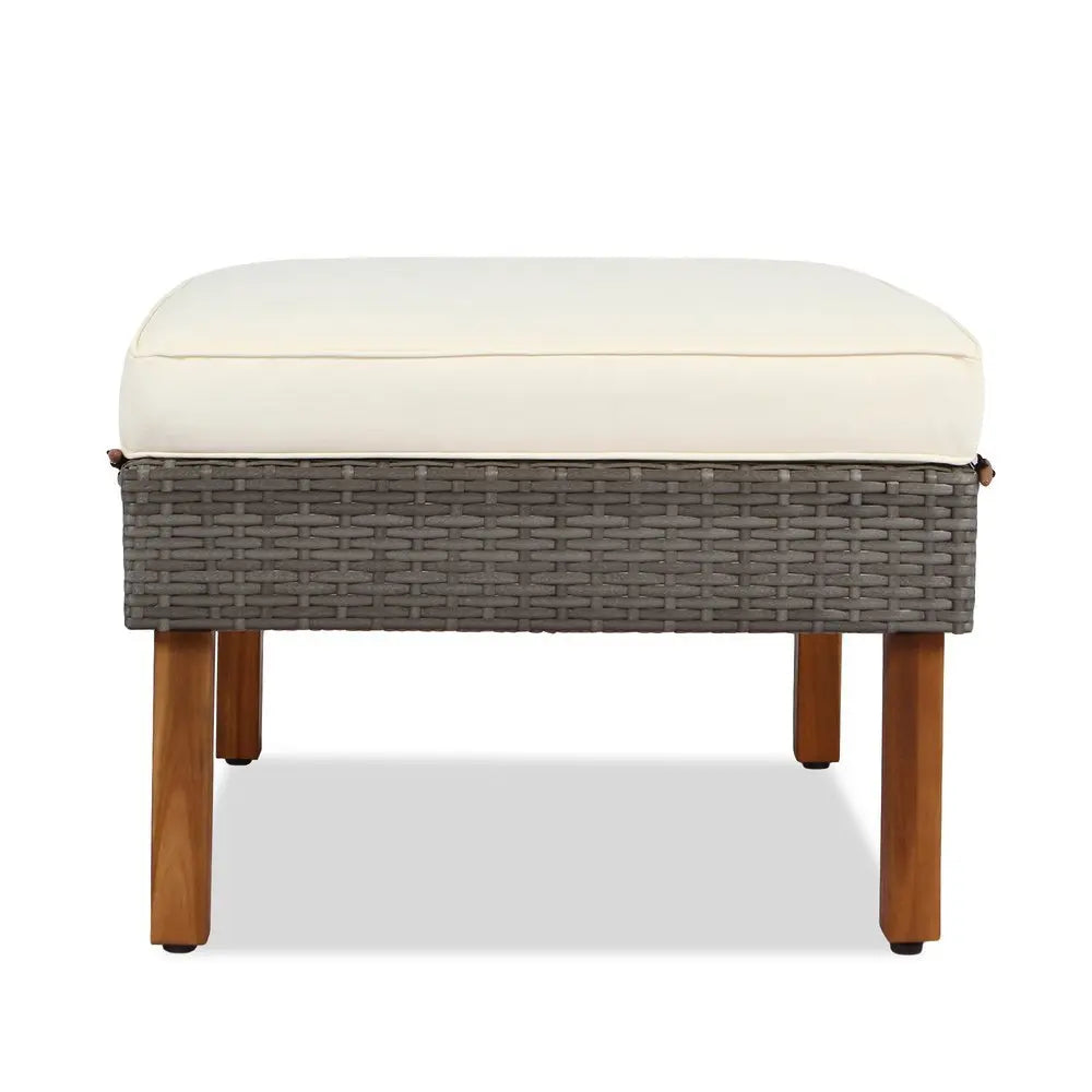 Nine Piece Gray and Beige Rattan Upholstered Cushions Sectional Seating Group With Table - NOBLE HOME INTERIORS