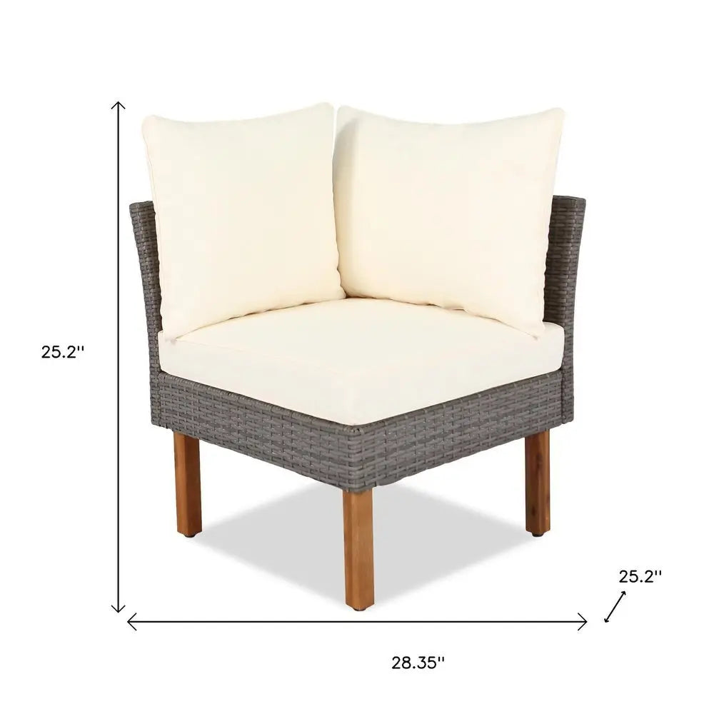 Nine Piece Gray and Beige Rattan Upholstered Cushions Sectional Seating Group With Table - NOBLE HOME INTERIORS