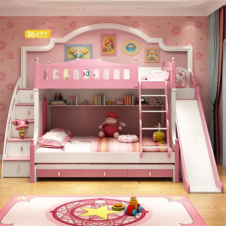 Pink Girl Princess Children Bunk Soft Beds Kids Furniture Sets - NOVA - HOME - FURNITURE