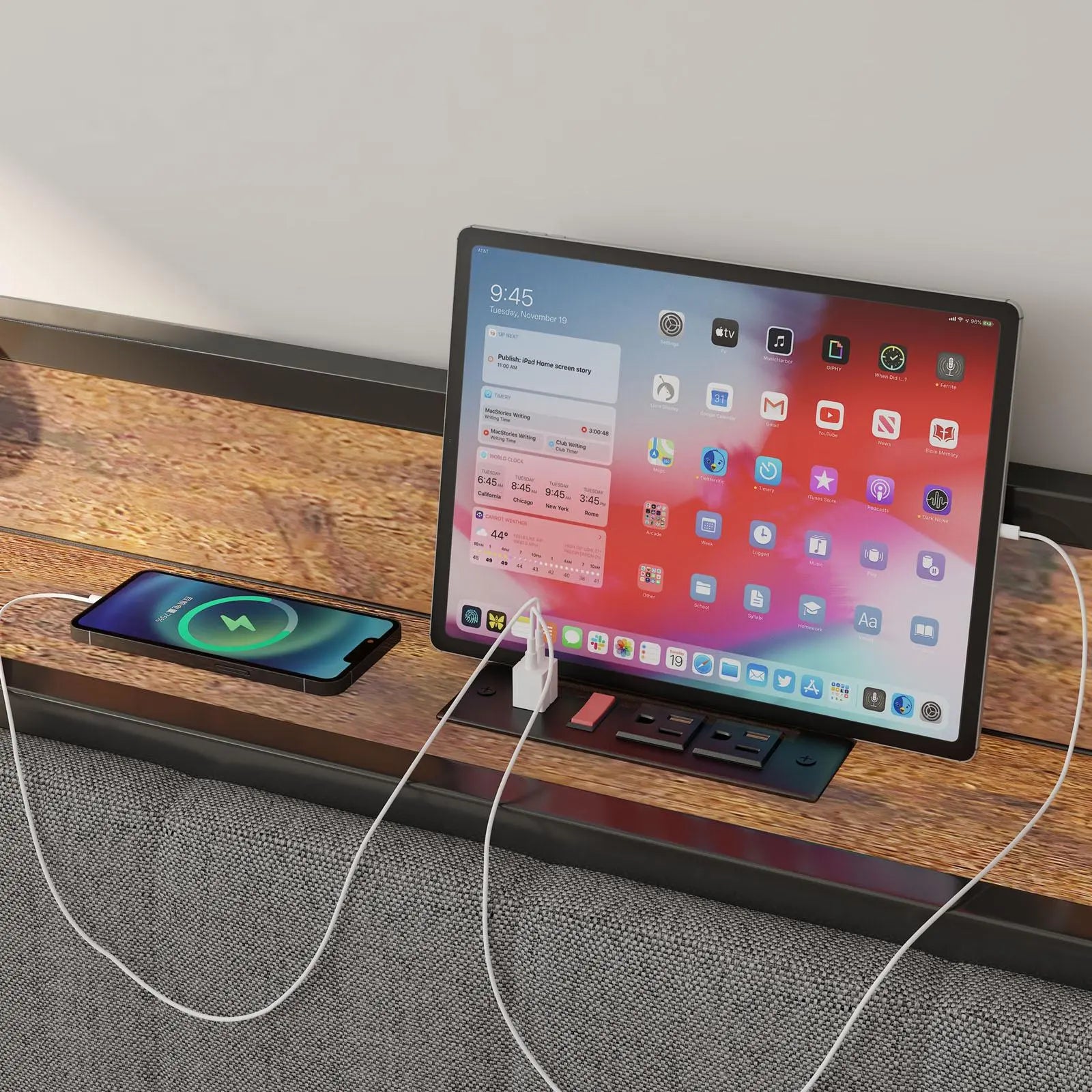 Queen - Size，Full metal bed frame with charging port at the head of the bed. - NOVA - HOME - FURNITURE