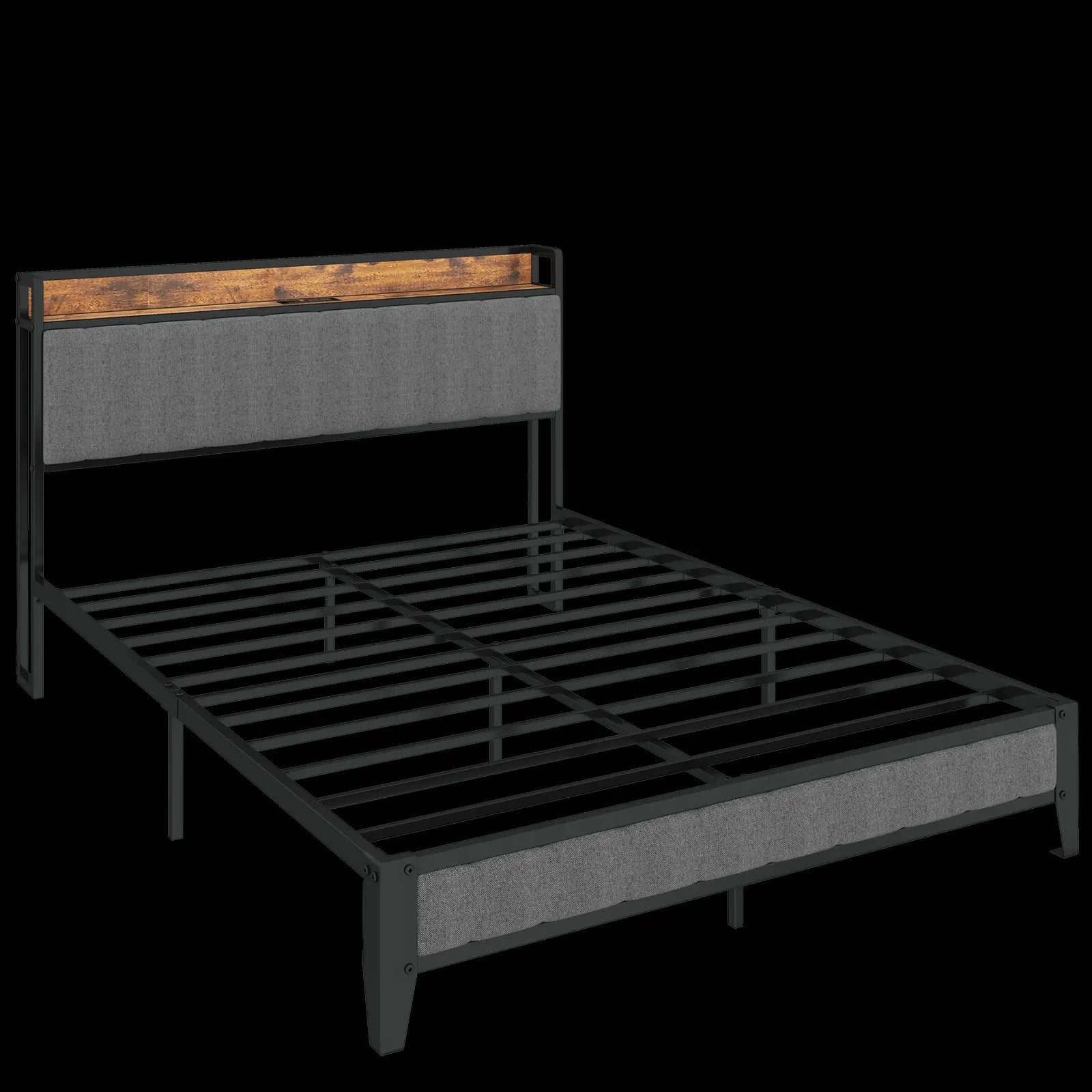 Queen - Size，Full metal bed frame with charging port at the head of the bed. - NOVA - HOME - FURNITURE