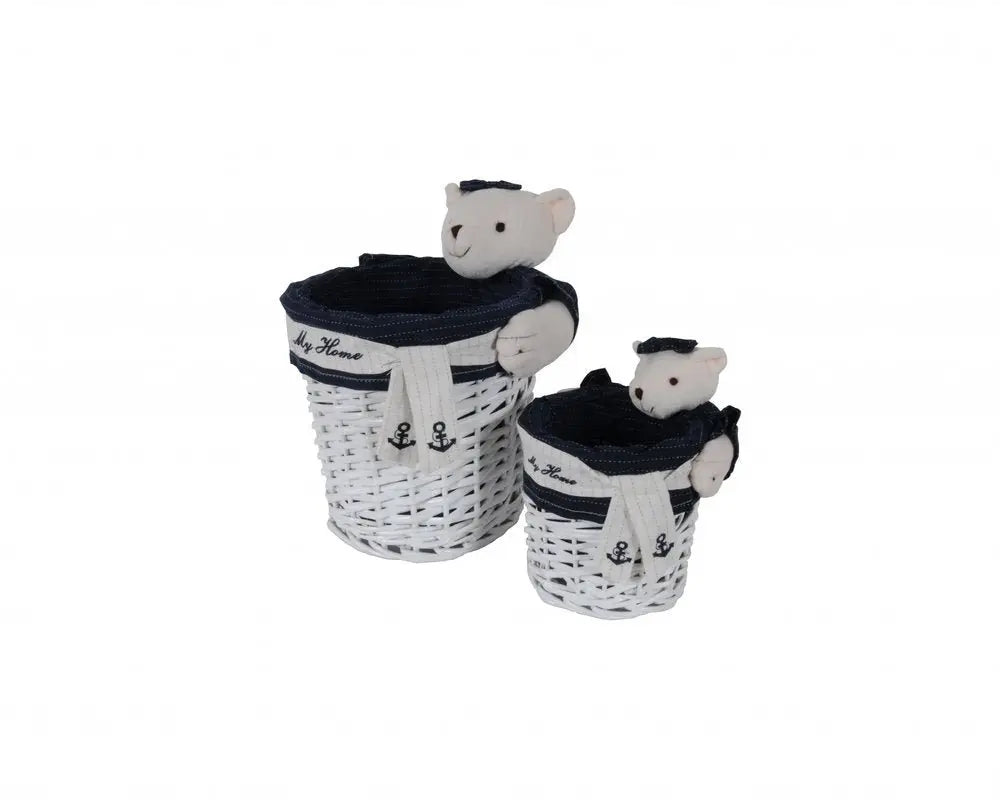 Set of Five Blue And White Rattan Basket - NOBLE HOME INTERIORS