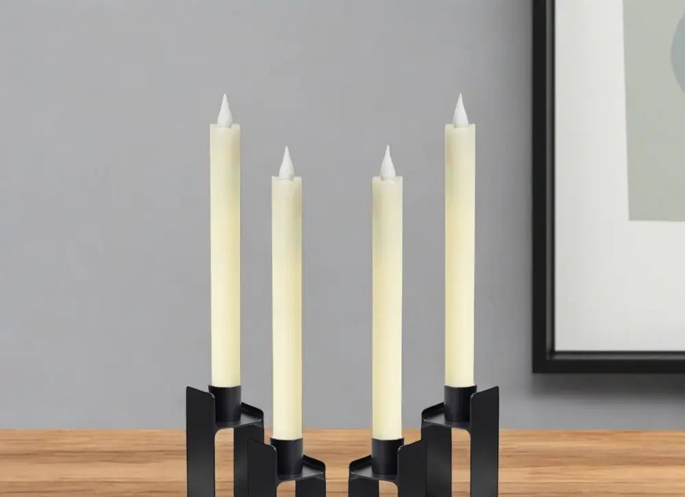 Set of Four Beige Flameless Taper Candle - NOBLE HOME INTERIORS