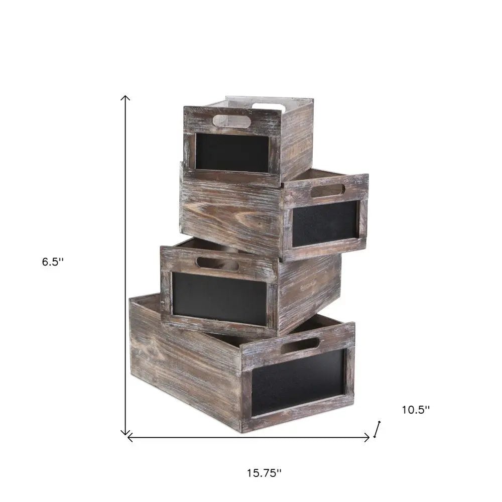 Set of Four Black And Brown Solid Wood Crate - NOBLE HOME INTERIORS