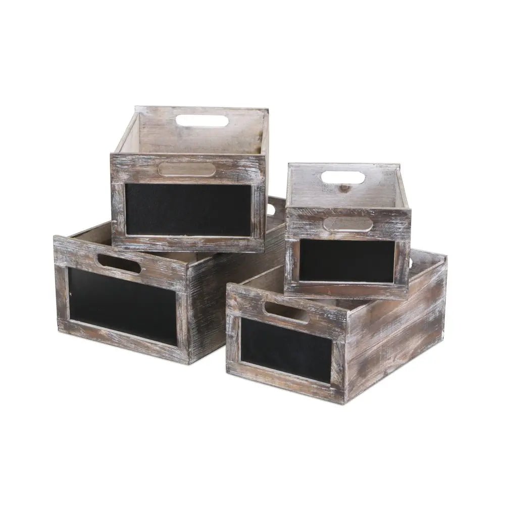 Set of Four Black And Brown Solid Wood Crate - NOBLE HOME INTERIORS