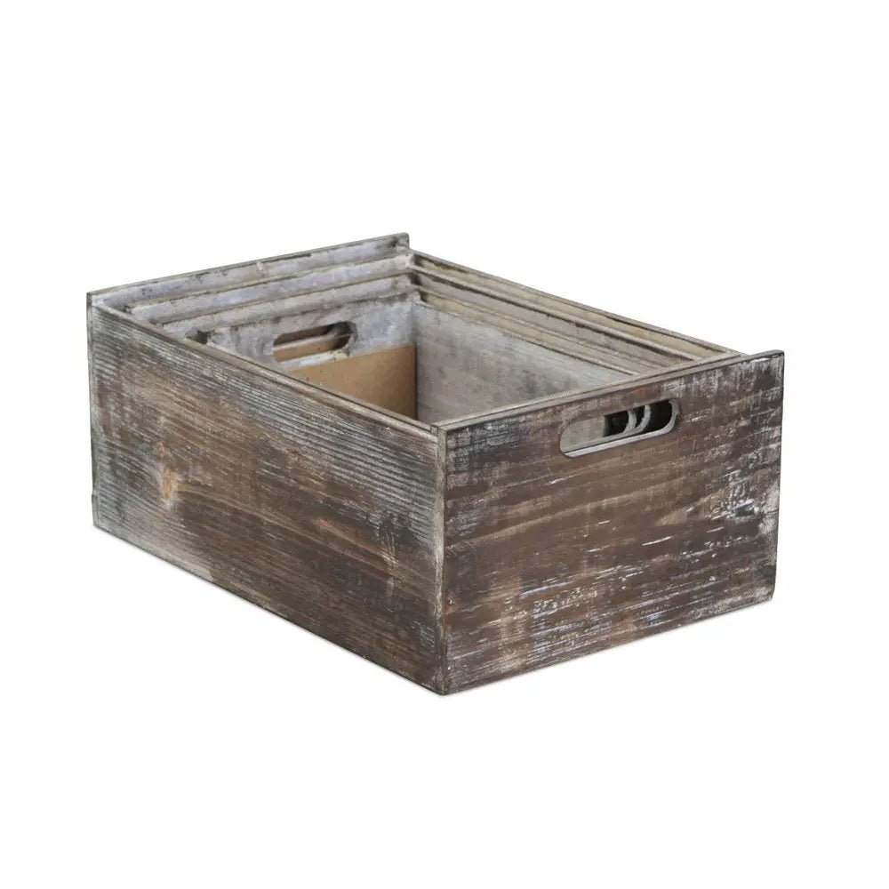Set of Four Black And Brown Solid Wood Crate - NOBLE HOME INTERIORS