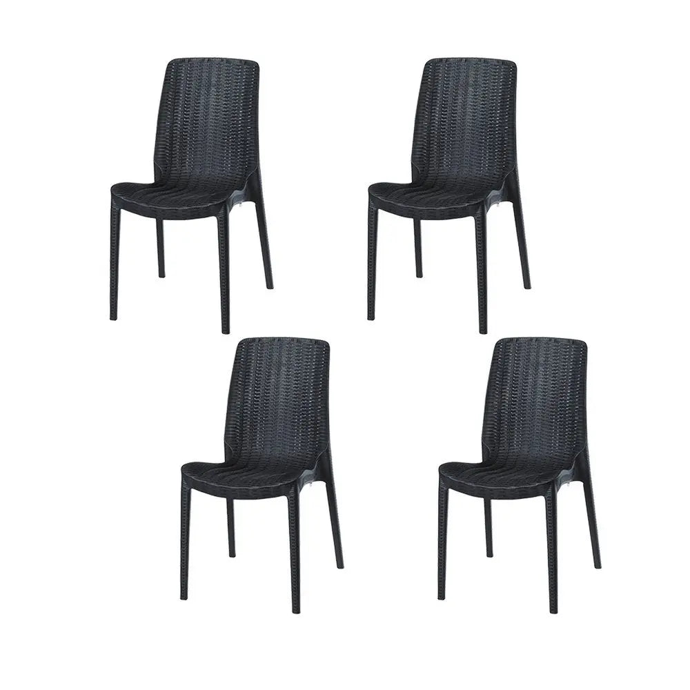 Set of Four Black Heavy Duty Plastic Outdoor Stacking Dining Chairs - NOBLE HOME INTERIORS