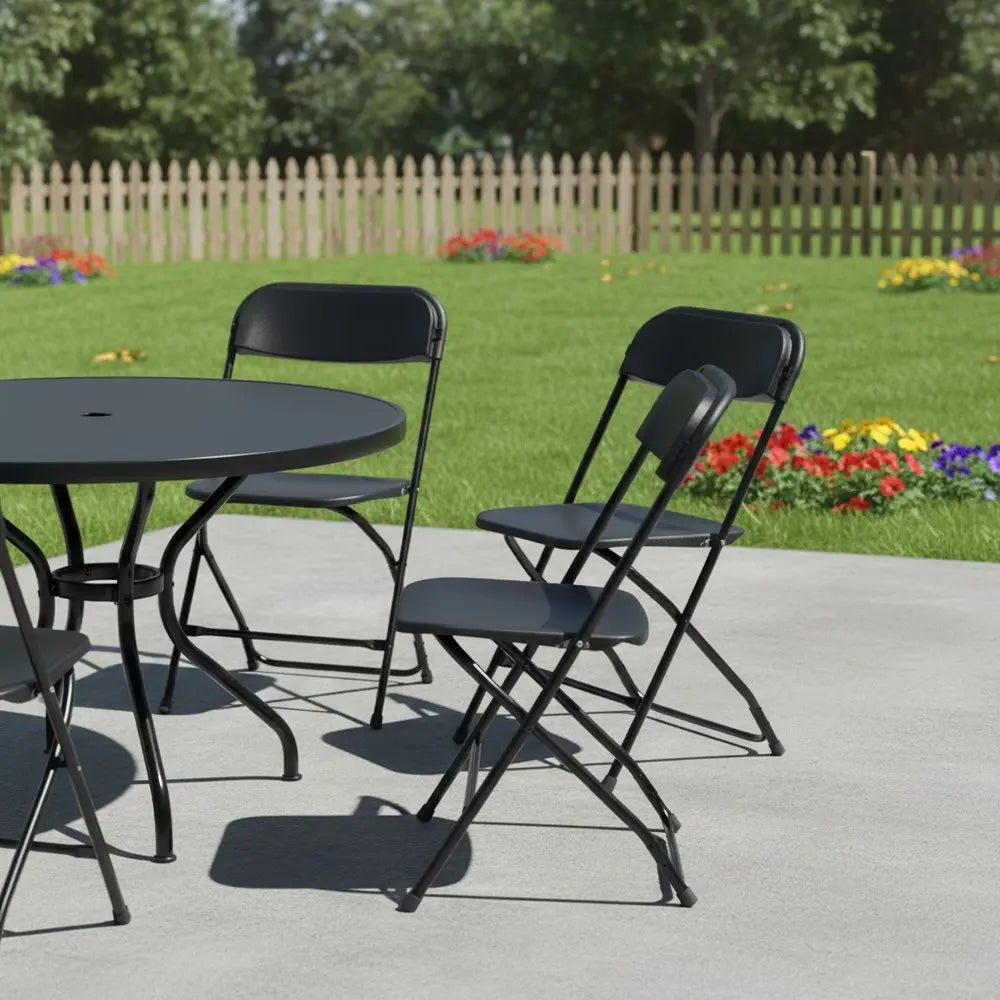 Set of Four Black Metal Outdoor Folding Stacking Dining Chairs - NOBLE HOME INTERIORS