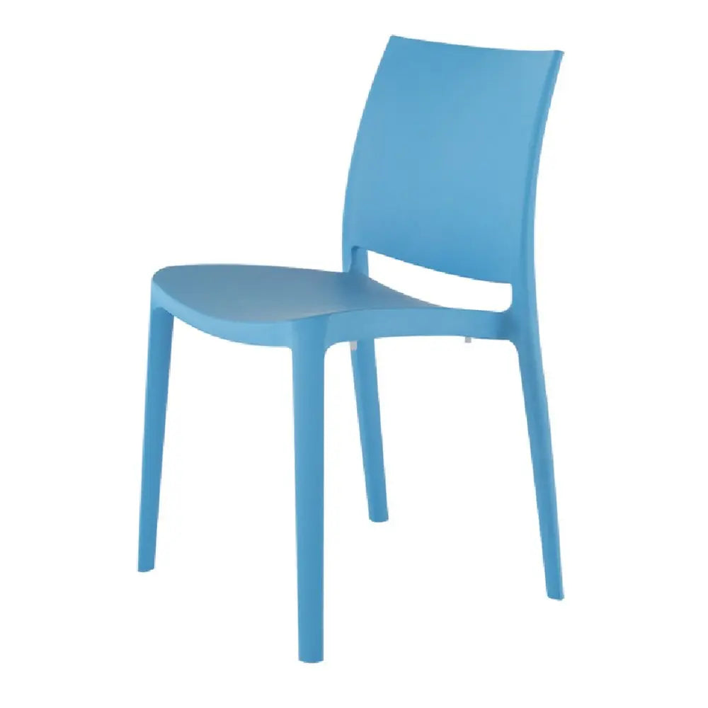 Set of Four Blue Heavy Duty Plastic Outdoor Stacking Dining Chairs - NOBLE HOME INTERIORS
