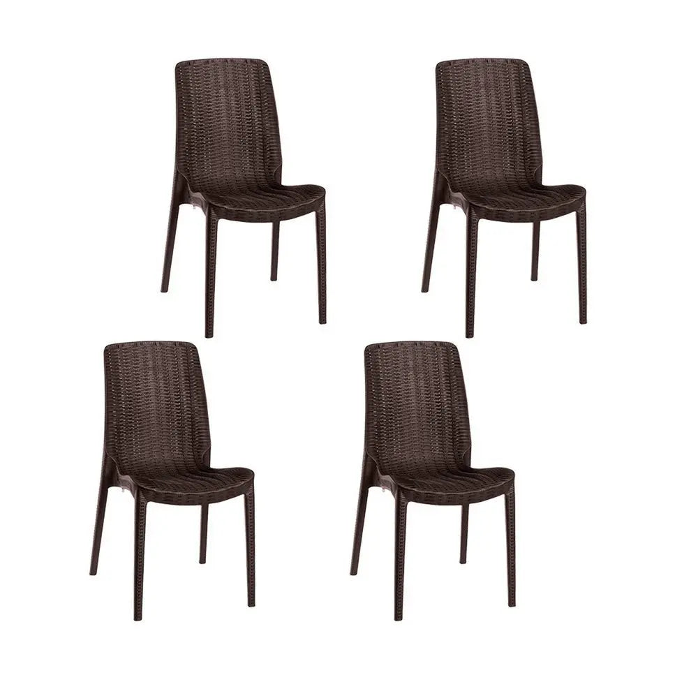 Set of Four Brown Heavy Duty Plastic Outdoor Stacking Dining Chairs - NOBLE HOME INTERIORS