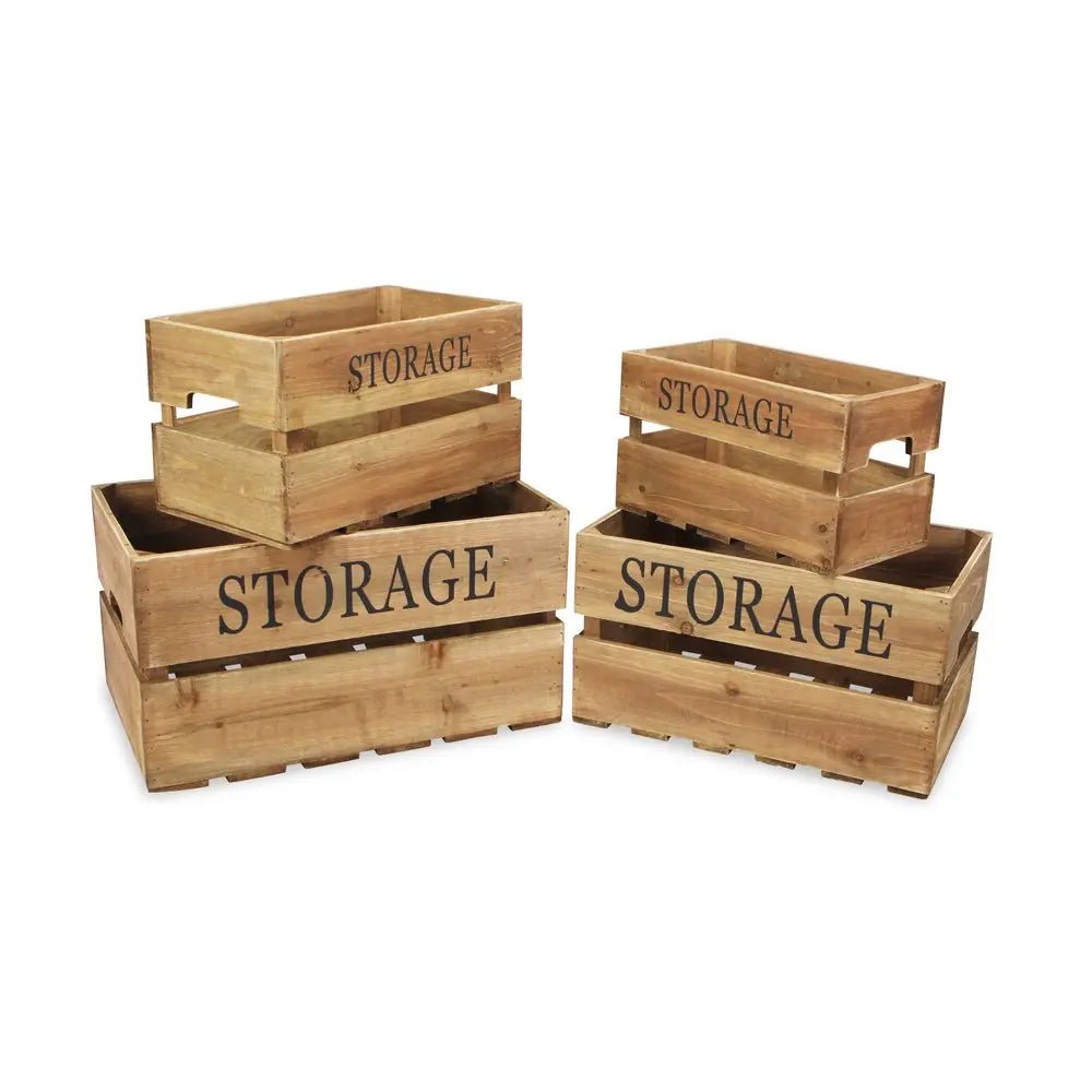 Set of Four Brown Solid Wood Crate - NOBLE HOME INTERIORS