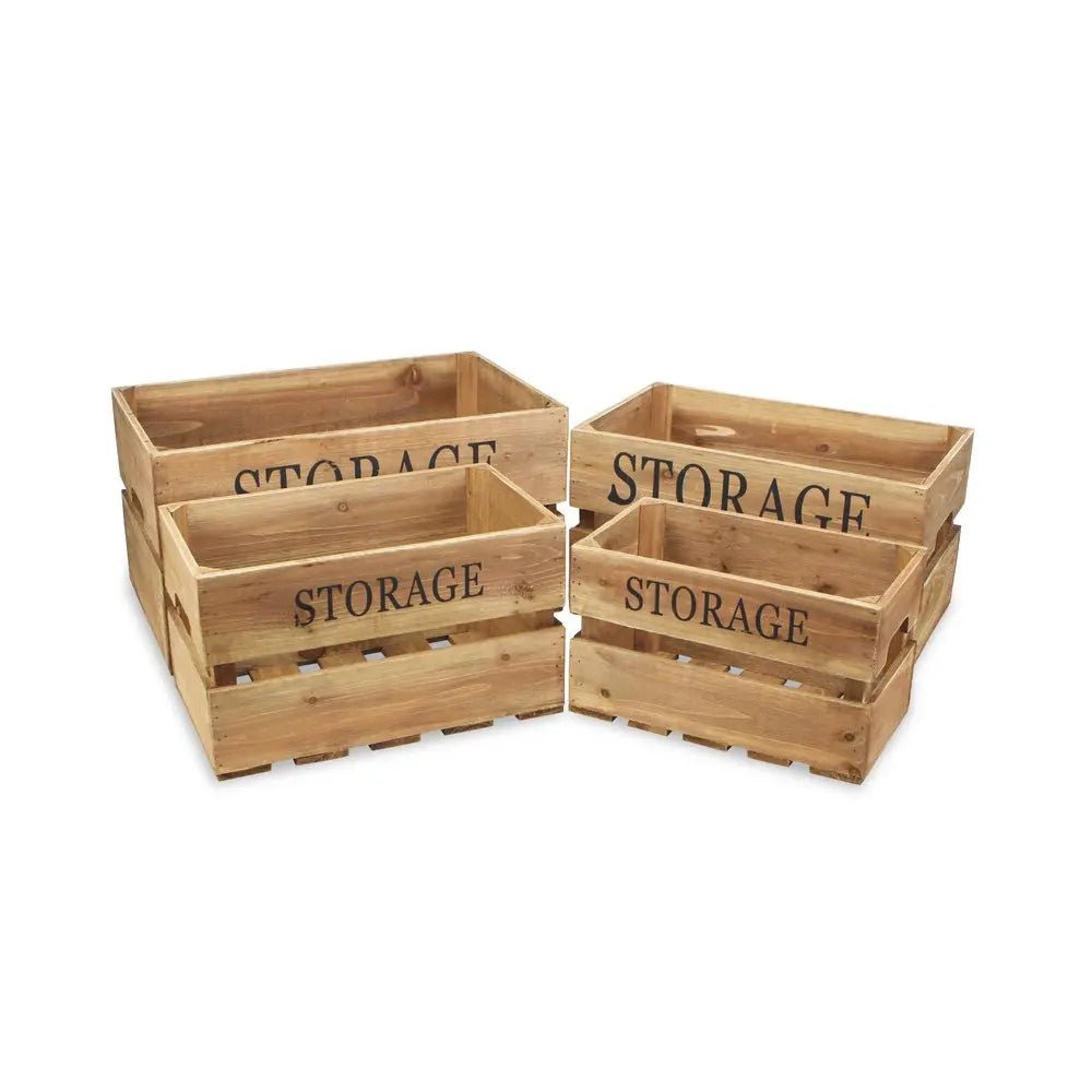 Set of Four Brown Solid Wood Crate - NOBLE HOME INTERIORS