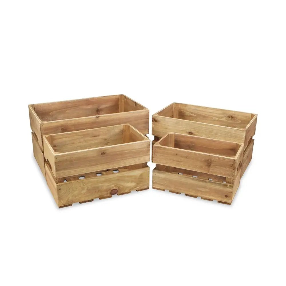 Set of Four Brown Solid Wood Crate - NOBLE HOME INTERIORS