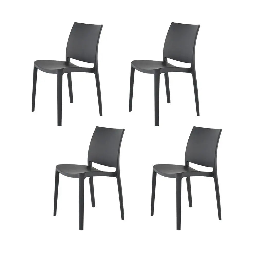 Set of Four Dark Gray Heavy Duty Plastic Outdoor Stacking Dining Chairs - NOBLE HOME INTERIORS
