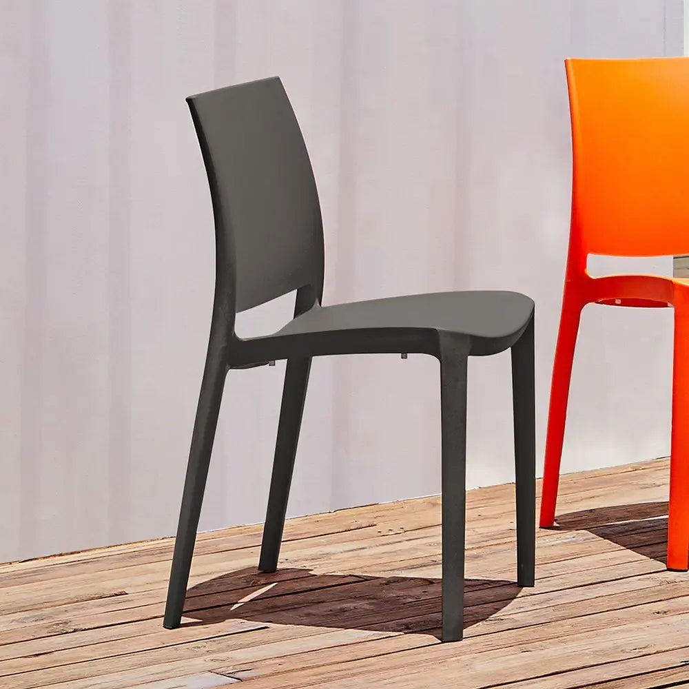 Set of Four Dark Gray Heavy Duty Plastic Outdoor Stacking Dining Chairs - NOBLE HOME INTERIORS