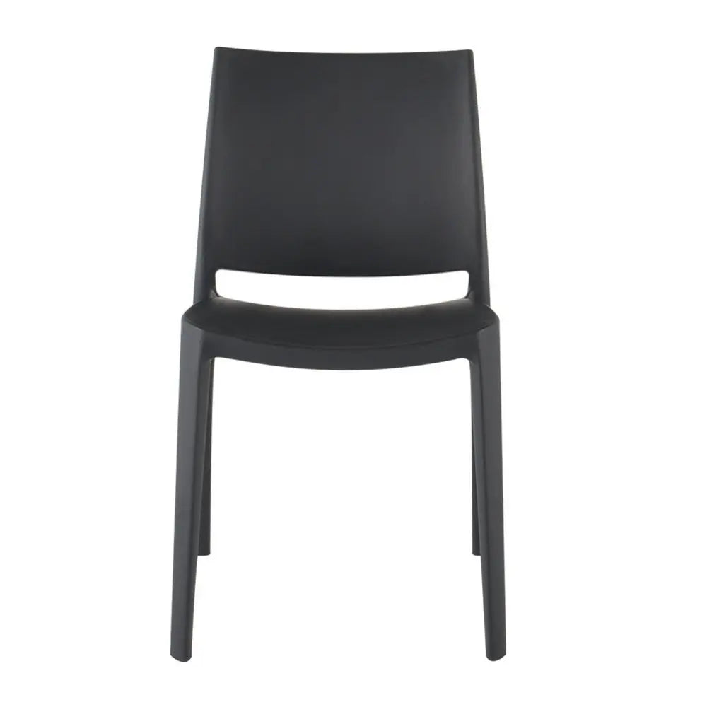 Set of Four Dark Gray Heavy Duty Plastic Outdoor Stacking Dining Chairs - NOBLE HOME INTERIORS