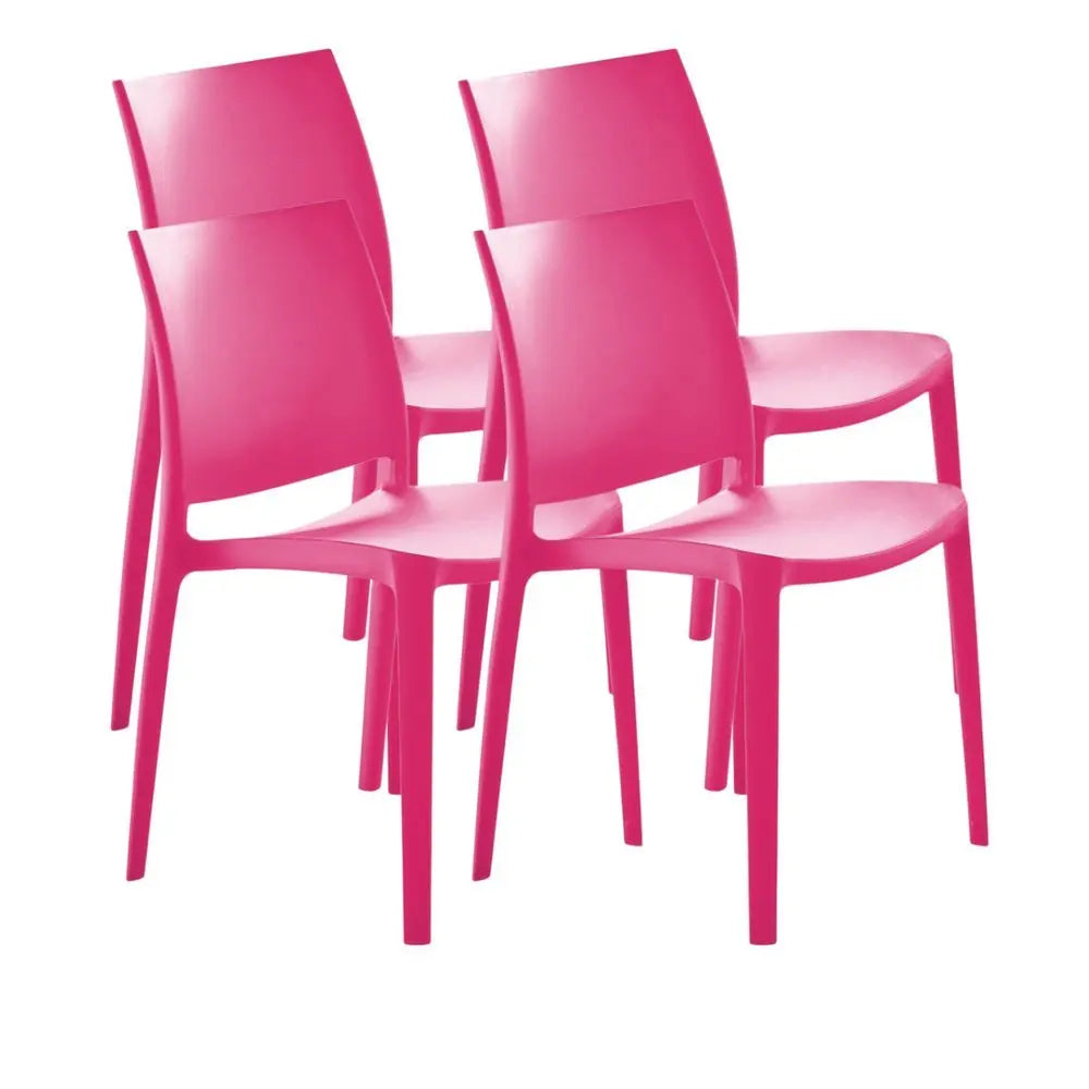 Set of Four Fuchsia Heavy Duty Plastic Outdoor Stacking Dining Chairs - NOBLE HOME INTERIORS