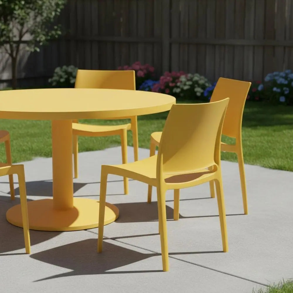 Set of Four Gold Heavy Duty Plastic Outdoor Stacking Dining Chairs - NOBLE HOME INTERIORS