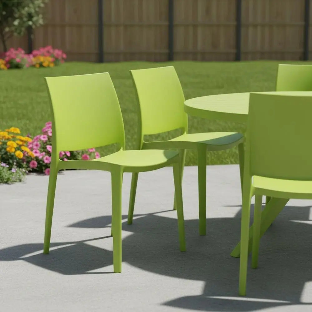Set of Four Green Heavy Duty Plastic Outdoor Stacking Dining Chairs - NOBLE HOME INTERIORS