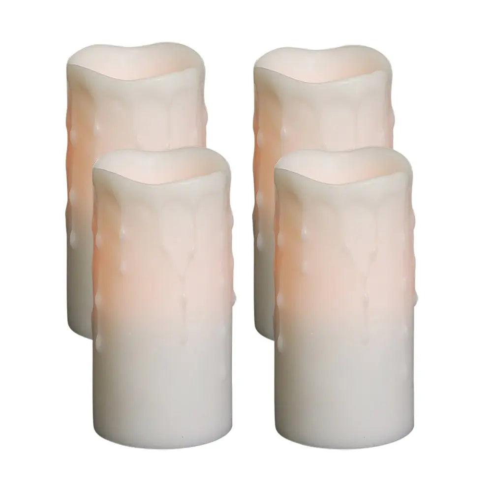 Set of Four Off White Flameless Pillar Candles - NOBLE HOME INTERIORS