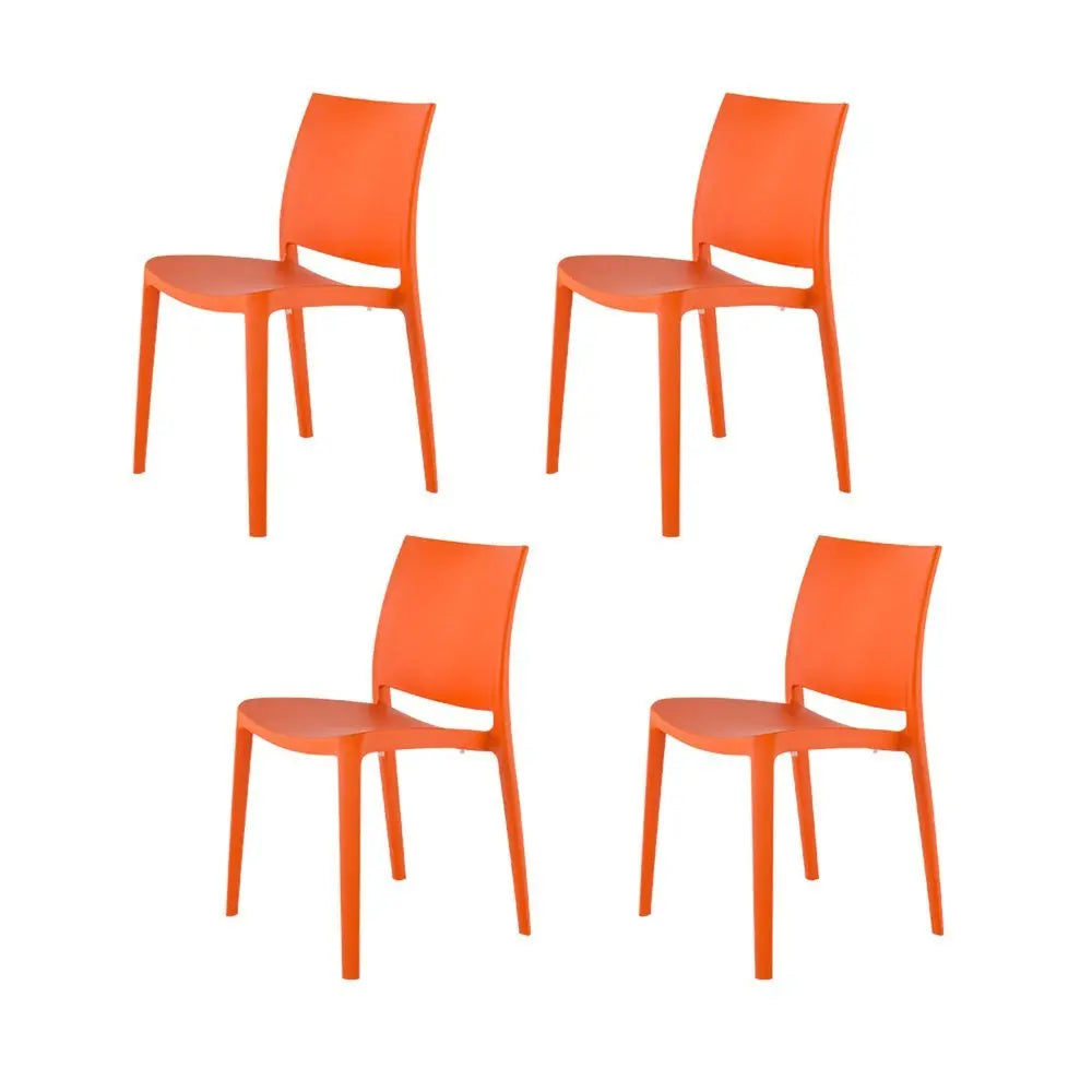 Set of Four Orange Heavy Duty Plastic Outdoor Stacking Dining Chairs - NOBLE HOME INTERIORS