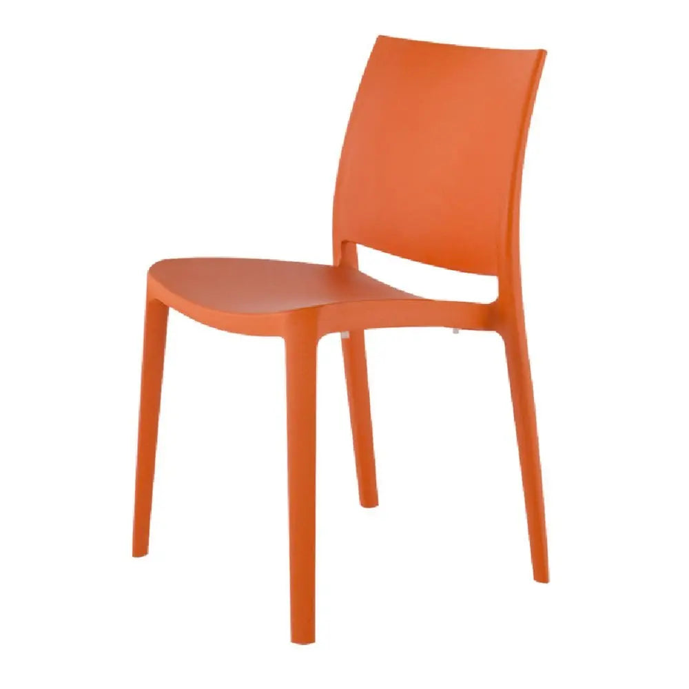 Set of Four Orange Heavy Duty Plastic Outdoor Stacking Dining Chairs - NOBLE HOME INTERIORS