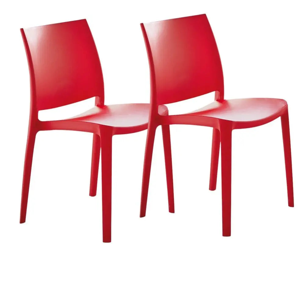 Set of Four Red Heavy Duty Plastic Outdoor Stacking Dining Chairs - NOBLE HOME INTERIORS