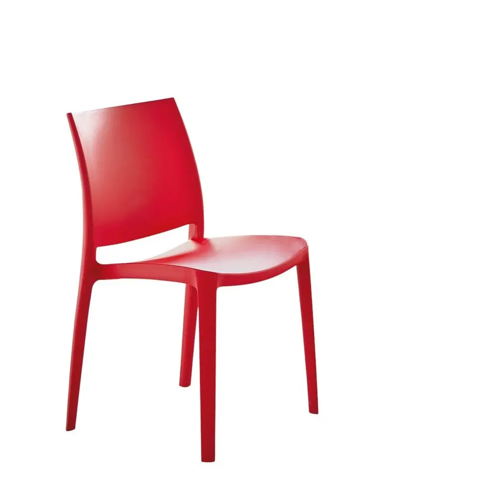 Set of Four Red Heavy Duty Plastic Outdoor Stacking Dining Chairs - NOBLE HOME INTERIORS