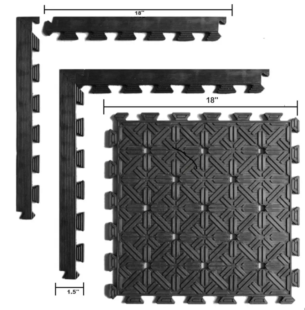 Set Of Four Square Interlocking Black Rubber Indoor Outdoor Mats - NOBLE HOME INTERIORS