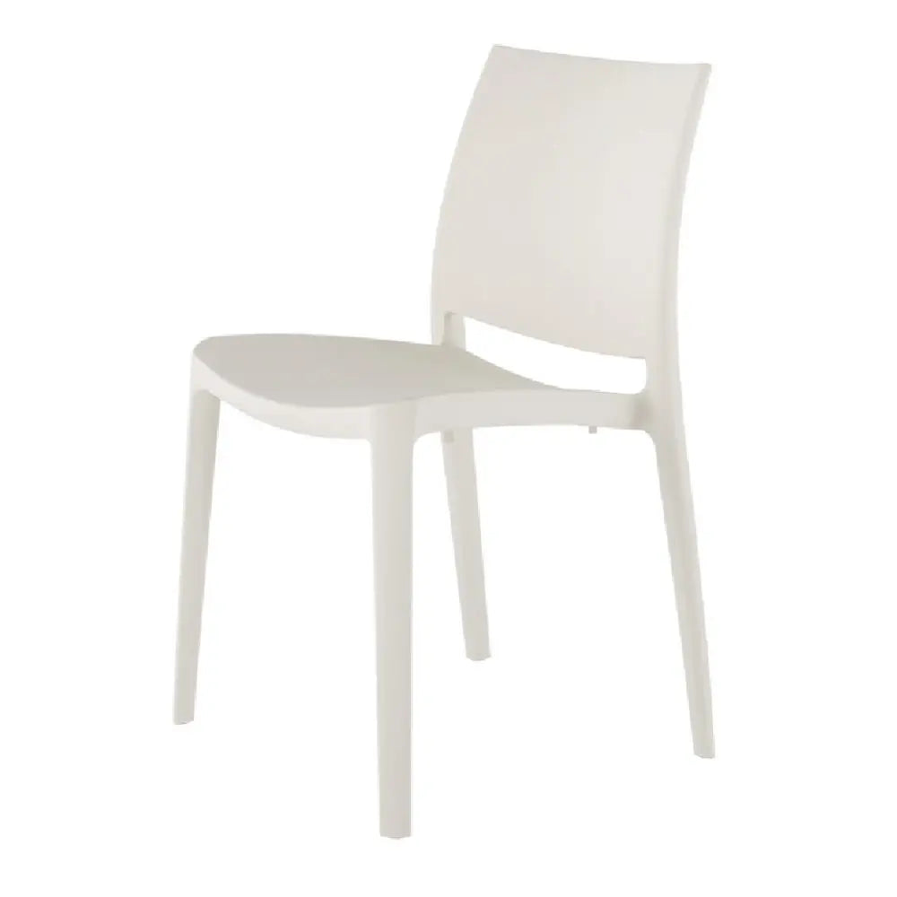 Set of Four White Heavy Duty Plastic Outdoor Stacking Dining Chairs - NOBLE HOME INTERIORS