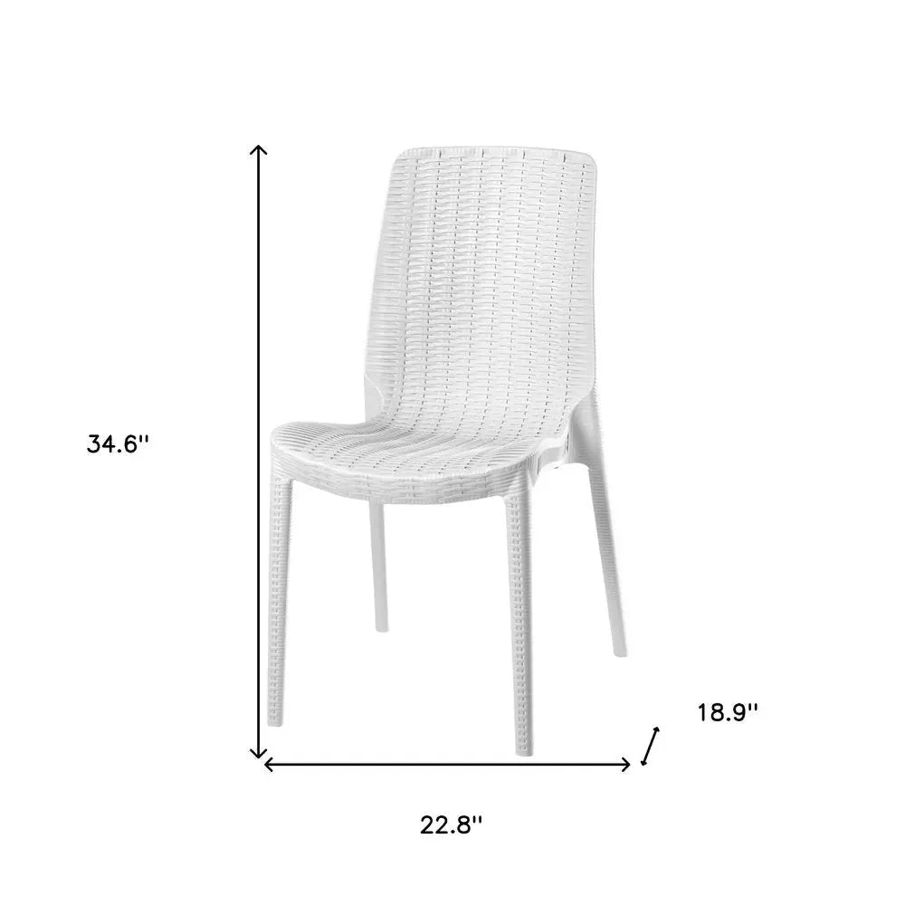 Set of Four White Heavy Duty Plastic Outdoor Stacking Dining Chairs - NOBLE HOME INTERIORS