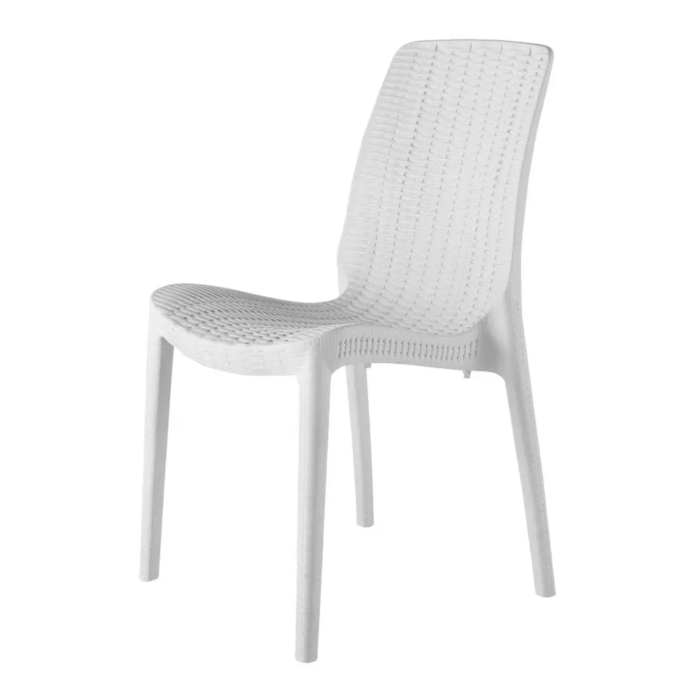 Set of Four White Heavy Duty Plastic Outdoor Stacking Dining Chairs - NOBLE HOME INTERIORS