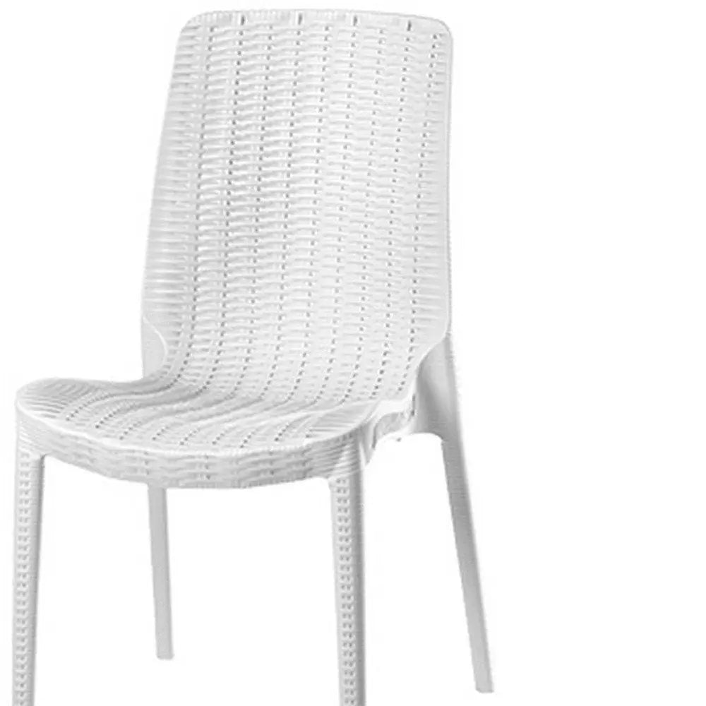 Set of Four White Heavy Duty Plastic Outdoor Stacking Dining Chairs - NOBLE HOME INTERIORS