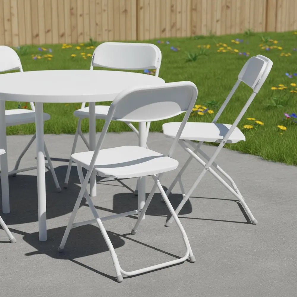 Set of Four White Metal Outdoor Folding Stacking Dining Chairs - NOBLE HOME INTERIORS