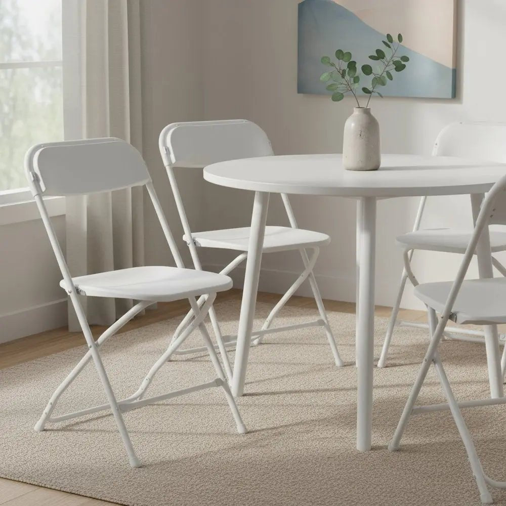 Set of Four White Metal Outdoor Folding Stacking Dining Chairs - NOBLE HOME INTERIORS