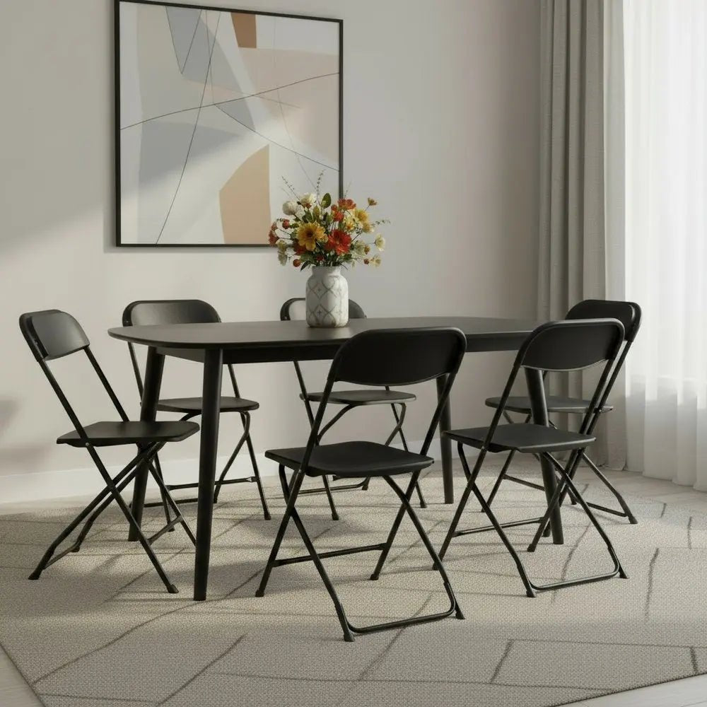 Set of Six Black Metal Outdoor Folding Stacking Dining Chairs - NOBLE HOME INTERIORS