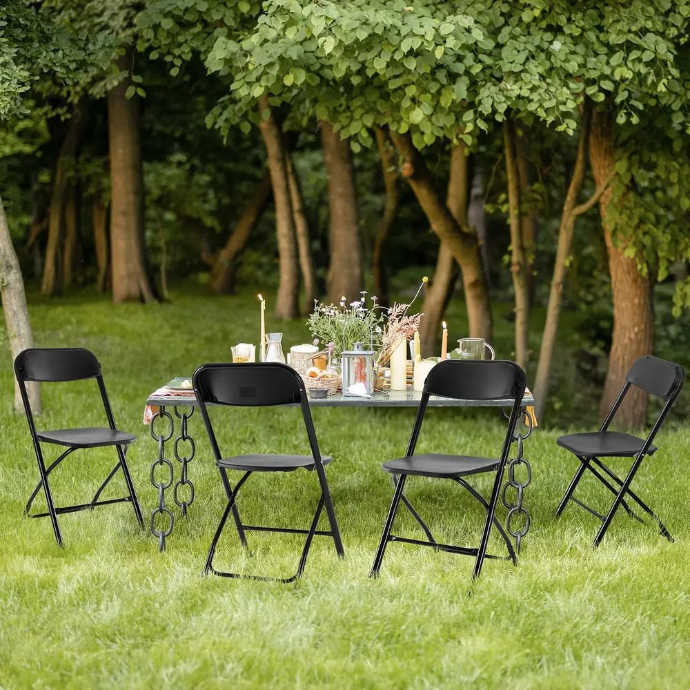 Set of Six Black Metal Outdoor Folding Stacking Dining Chairs - NOBLE HOME INTERIORS