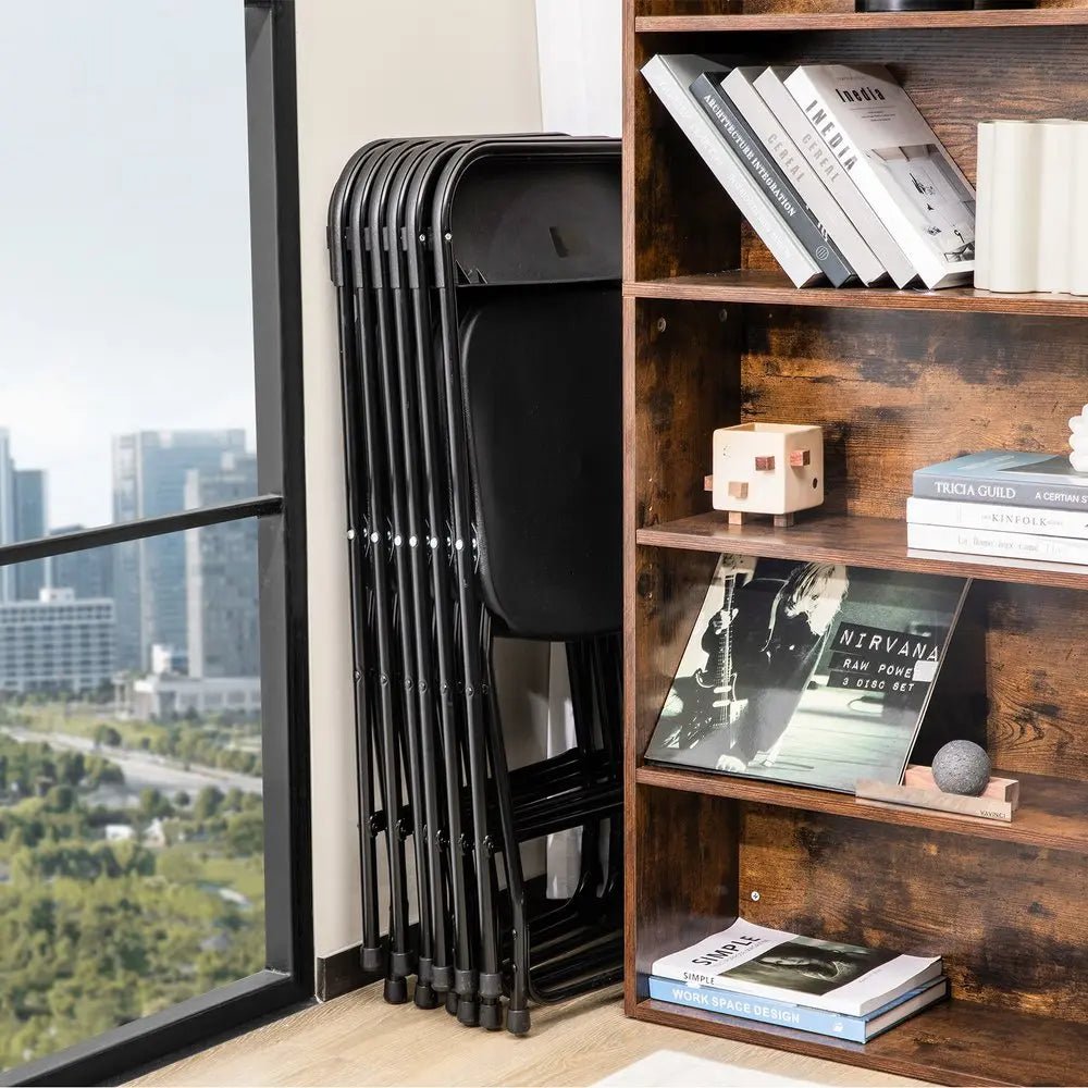 Set of Six Black Metal Outdoor Folding Stacking Dining Chairs - NOBLE HOME INTERIORS