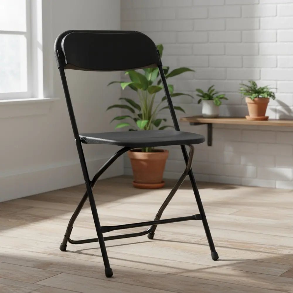 Set of Six Black Metal Outdoor Folding Stacking Dining Chairs - NOBLE HOME INTERIORS